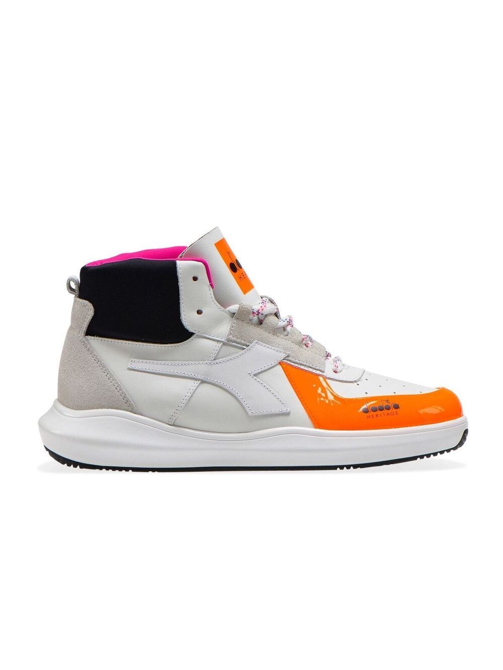Diadora Women MI Basket H Mds Fluo White, Black and Neon Orange Sz-7.5